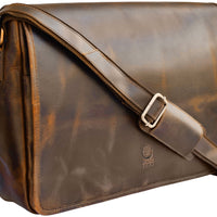 Genuine Buffalo Leather Messenger Bag (Brown 16 Inches)