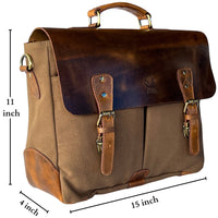 Genuine Leather Canvas Briefcase Messenger Bag Size 15x11x4