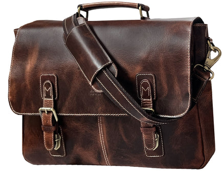 Genuine Buffalo Leather Convertible 16" Briefcase (Mulberry)