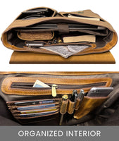 Genuine Leather Canvas Briefcase Messenger Bag with organized interior