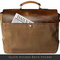 Genuine Leather Canvas Briefcase Messenger Bag with back pocket