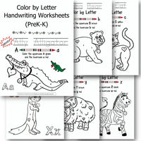 (Print) Color by Letter Handwriting Worksheets (PreK-K)