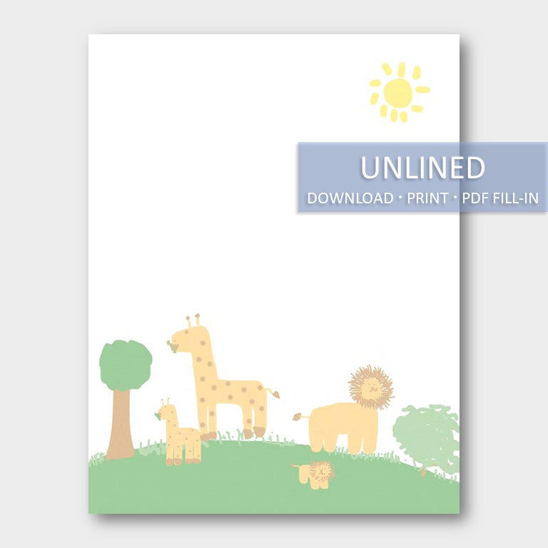 Digital Printable Stationery Paper Animals