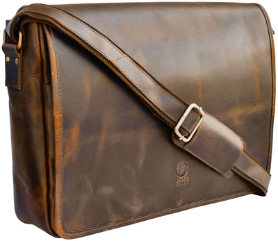 Genuine Buffalo Leather Messenger Bag (Brown 16 Inches)