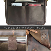 Genuine Buffalo Leather Messenger Bag (Mulberry) with magnetic closure and laptop compartment