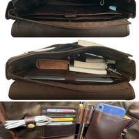 Genuine Buffalo Leather Messenger Bag (Mulberry) organized interior compartments
