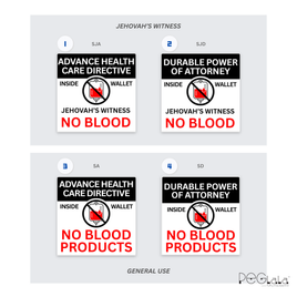 Emergency "No Blood" Medical Alert Square Stickers (1.5" x 1.5") in 4 Design Options - Specifically designed for Witnesses who carry their DPA/durable medical document in their wallet or purse. Also designed for anyone with personal, medical, or religious objections to blood/blood product transfusions. 