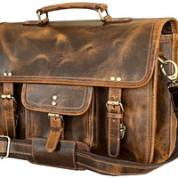 Genuine Buffalo Leather Convertible 16" Rustic Briefcase