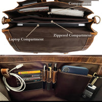 Genuine Buffalo Leather Convertible Satchel Briefcase (16 Inch) with internal compartments