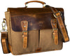 Genuine Leather Canvas Briefcase Messenger Bag