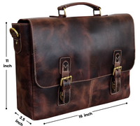 Genuine Buffalo Leather Convertible 16" Briefcase (Mulberry) 16x11x3.5