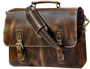 Genuine Buffalo Leather Convertible 16" Briefcase (Brown)