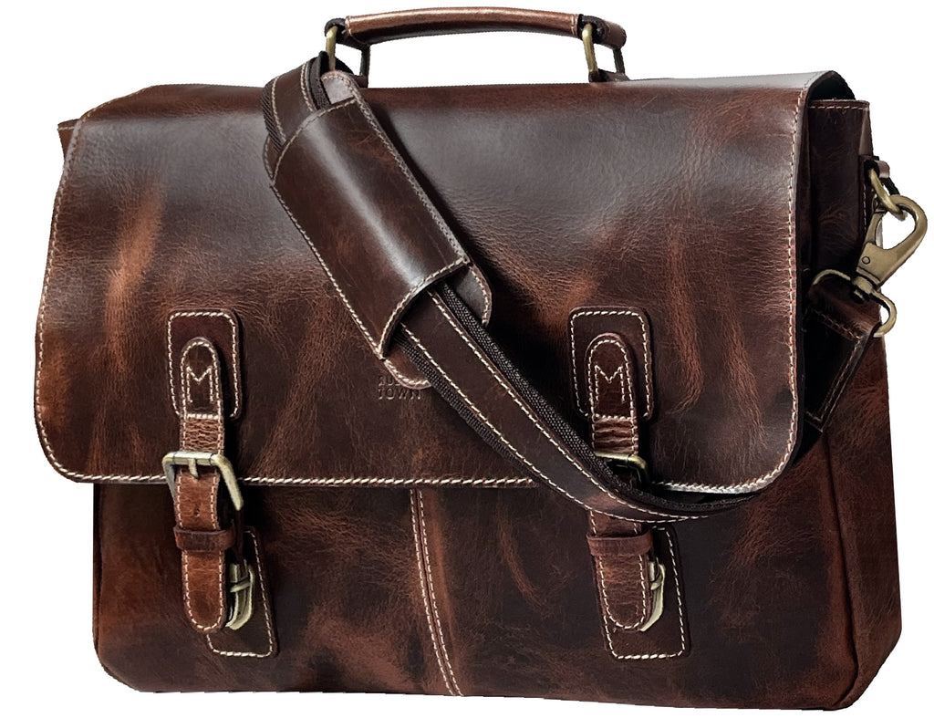 Genuine Buffalo Leather Convertible 16" Briefcase (Mulberry)