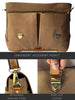 Genuine Leather Canvas Briefcase Messenger Bag-detachable shoulder strap push clip closure