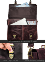Genuine Buffalo Leather Convertible 16" Briefcase (Mulberry) with accessory pocket push clip closure detachable shoulder strap