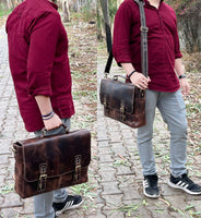 Genuine Buffalo Leather Convertible 16" Briefcase (Mulberry)