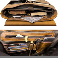 Genuine Leather Canvas Briefcase Messenger Bag with organized interior