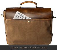 Genuine Leather Canvas Briefcase Messenger Bag with back pocket