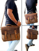 Genuine Leather Canvas Briefcase Messenger Bag