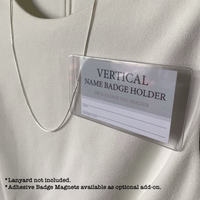 Vertical Badge Holder with adhesive badge magnets for horizontal wear