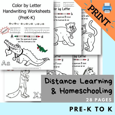 (Print) Color by Letter Handwriting Worksheets (PreK-K)