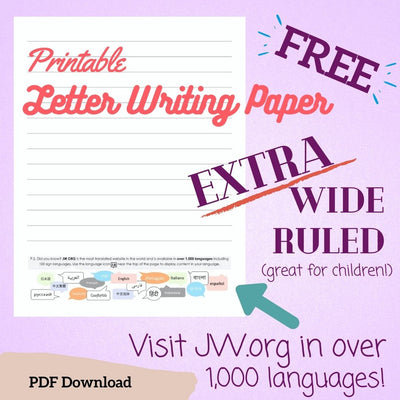 (Digital) Printable Letter Writing Paper Visit JW.org - Extra-Wide Ruled