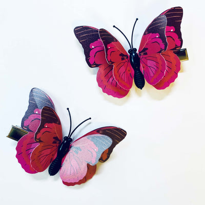 Red Pink Butterfly Hair Clip Set (Style Q)