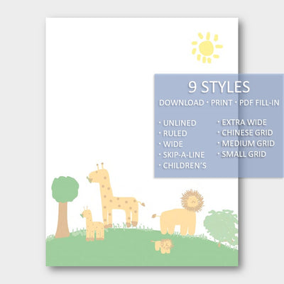 (Digital) Printable Stationery Paper - Animals Bundle 9 (A-I) All 9 Styles Cassia PDF peglala-com.myshopify.com PEGlala.com