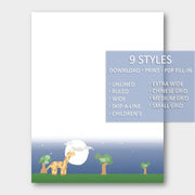 (Digital) Printable Stationery Paper - Moonlight Bundle 9 (A-I) All 9 Styles Cassia PDF peglala-com.myshopify.com PEGlala.com