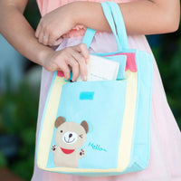 Cartoon Tote with Front Pocket - Bear (Blue)