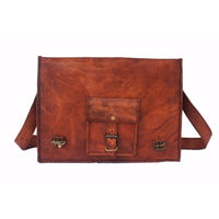 Genuine Goat Leather Vintage Rustic Crossbody Briefcase Bag